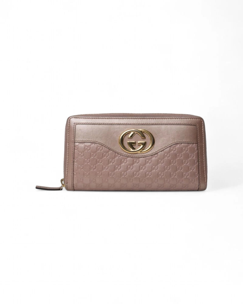 Gucci Portafoglio Zip Interlocking Laminato Rosa