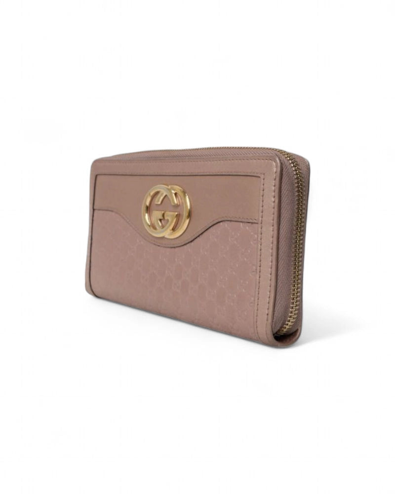 Gucci Portafoglio Zip Interlocking Laminato Rosa