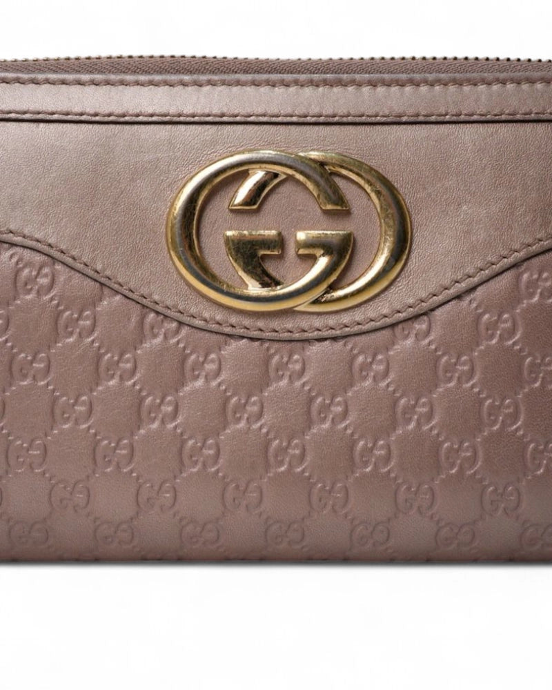 Gucci Portafoglio Zip Interlocking Laminato Rosa
