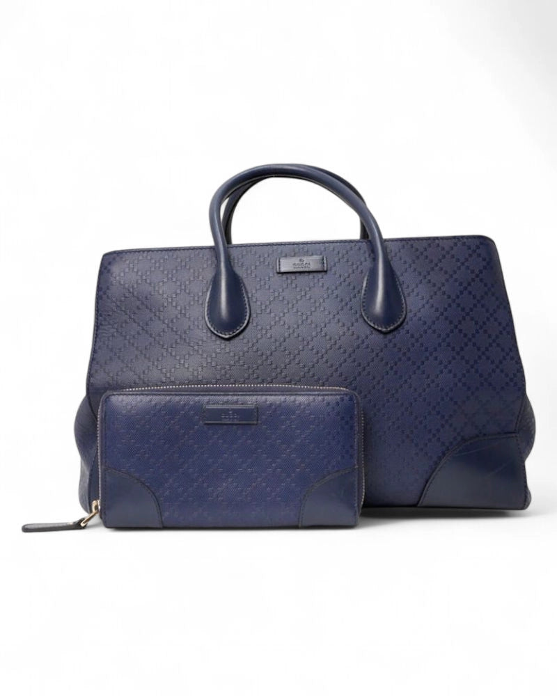 Gucci Completo Portafoglio/Shopper Diamante Blu